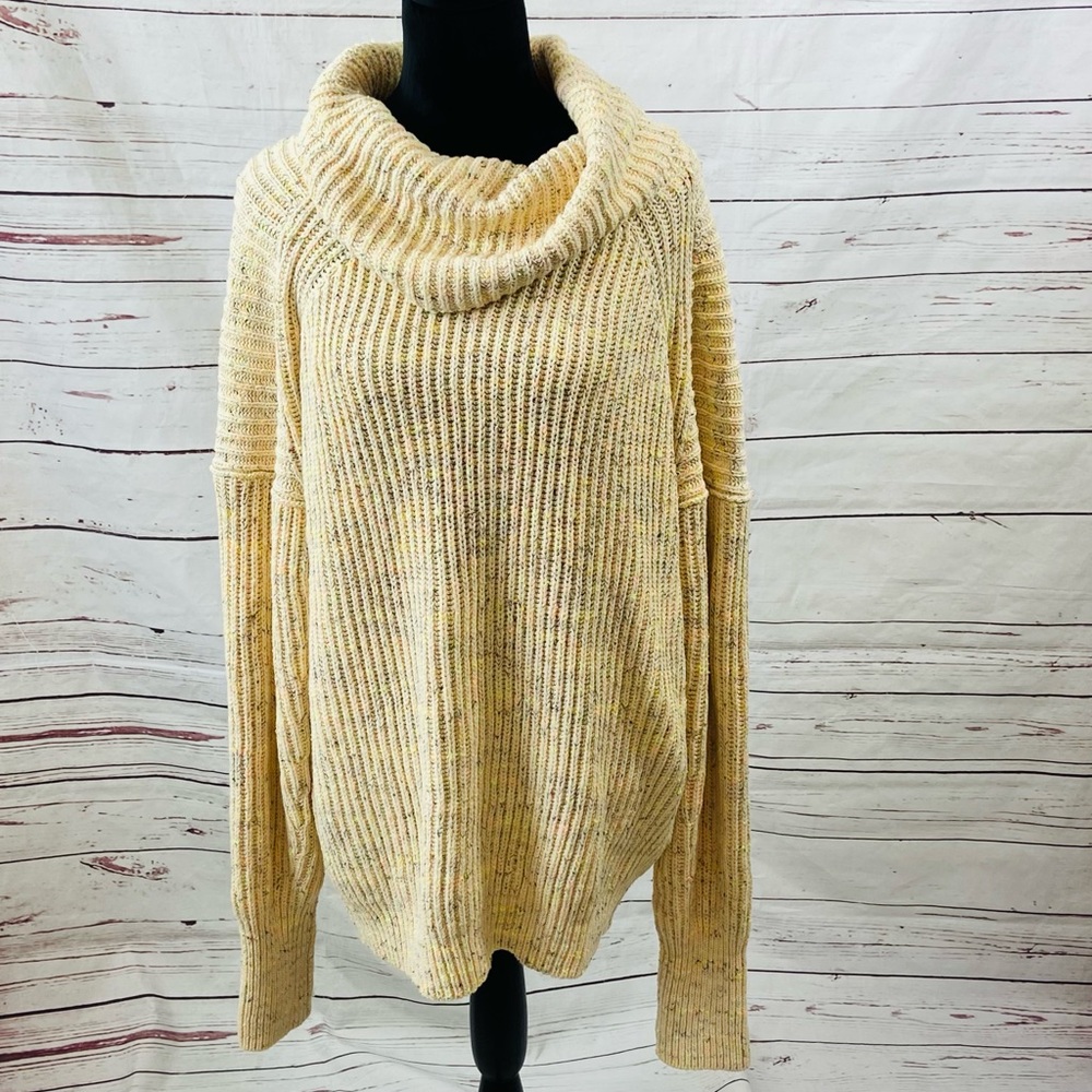 Free People Leo Sweater Women’s Small Sassy Peach Combo Ribbed Knit Oversized.